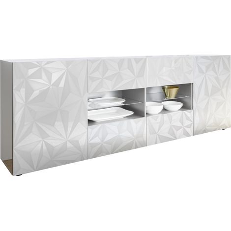 Mobile Buffet 2 Ante 4 Cassetti 240x42x84 cm in Legno TFT Praga Bianco Lucido (1/5)