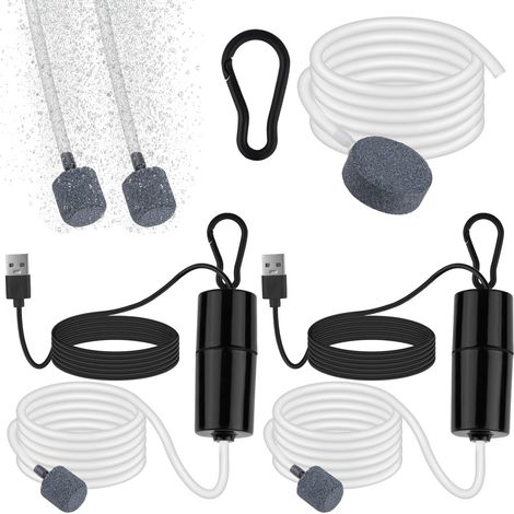 2 Pack Aquarium Air Pump, Silent Portable USB Mini Air Pump with Air Stone, 1W Fish Tank Filter Pump, Energy Saving High Efficiency Oxygen Pump