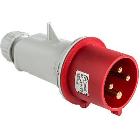 Base enchufe industrial macho 3P+T 380V IP44 aerea  Rojo 32 A