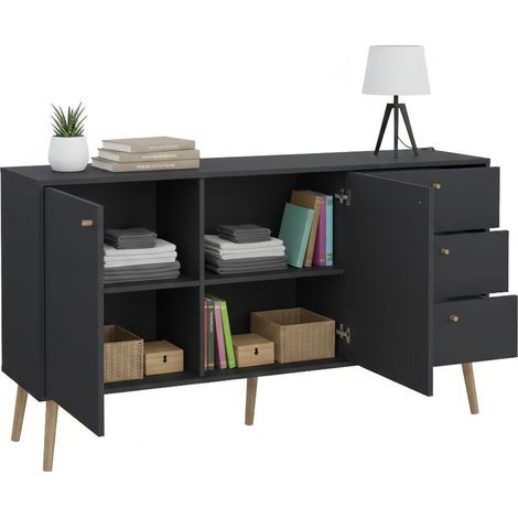 Dmora - Kommode Erina, Wohnzimmerbuffet, Wohnzimmer-Sideboard, Moderne Küchen-Speisekammer, 147x39 h82 cm, Grau
