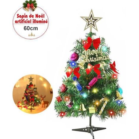 Sapin de Noël Artificiel - - 60 cm - Guirlandes Lumineuses - Décoration de Table - Vert (1/5)