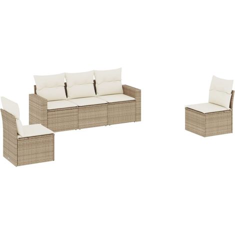 Salon de jardin avec coussins 5 pcs beige résine tressée (1/3)