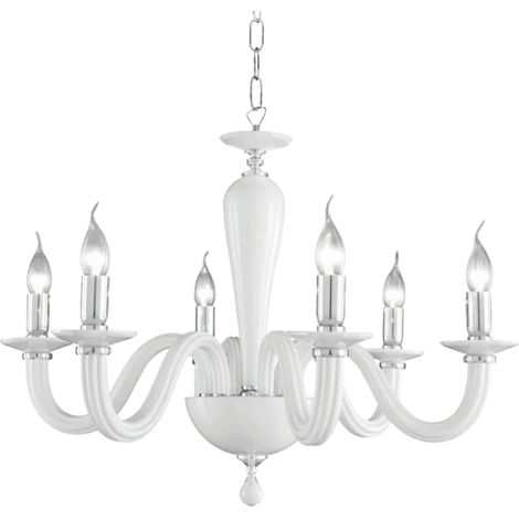 Lampada a sospensione D70 cm RAVEL 6 luci in vetro lavorato a mano BIANCO (1/2)