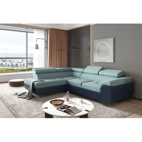 Ecksofa Sofa JADE Stoff Soft / Ontario Blau-Meeresgrün mit Schlaffunktion Ottomane Links (1/2)