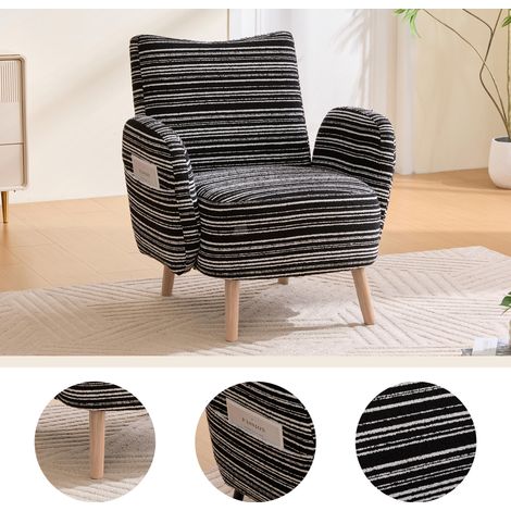 Fauteuil moderne, tissu à motifs circulaires, avec poche latérale, pieds en bois massif, fauteuil de lecture confortable, salon, chambre, bureau (Bouclé noir) (1/5)