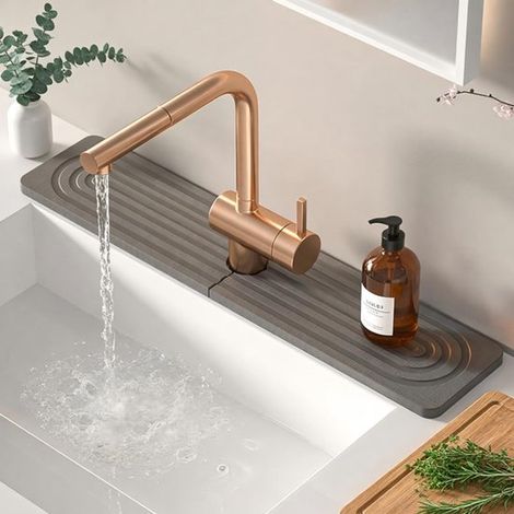 Tapis absorbant en terre de diatomées – tapis égouttoir – tapis d'évier – tapis égouttoir de cuisine à séchage rapide – revêtement pour lavabo – absorbant et résistant à l'humidité – gris foncé – 40 × (1/5)