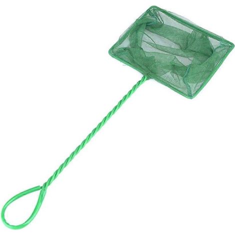 Épuisette pour aquarium, outil de nettoyage pour aquarium, filet à mailles fines vert avec poignée en plastique, 7,6 cm (3 pouces). (1/5)