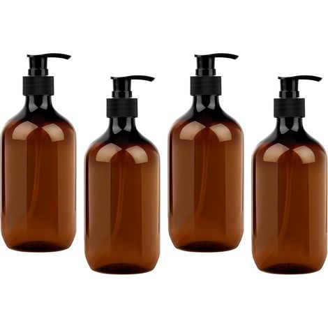 Botella de champú vacía de 4 piezas, dispensador de jabón de 500 ml, dispensador de gel de ducha de PET para jabones, lociones, detergentes y líquidos. (1/5)