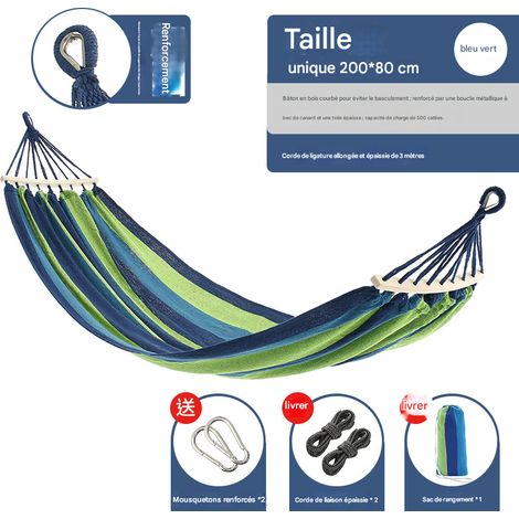 Hamac de camping en toile avec système anti-basculement - Pliable et portable - Disponible en plusieurs tailles et couleurs