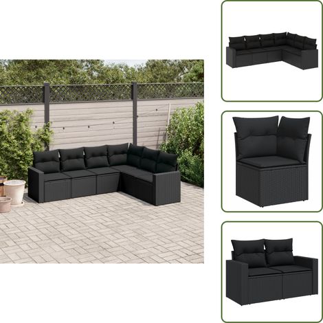 Rattan PE - vidaXL Set Divano da Giardino 6 pz con Cuscini Nero in Polyrattan - Seduta angolare
