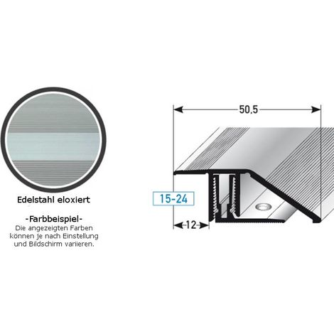 Ausgleichsprofil / Anpassungsprofil für Laminat / Parkett "Bellingham", für Höhe 15 - 24 mm, 50,5 mm breit, 2-teilig, Aluminium eloxiert, gebohrt-Edelstahloptik-1000