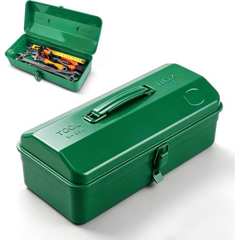 Petite boîte à outils vide en métal avec couvercle - 37 x 16 x 12 cm - Boîte à outils portable en tôle de fer avec poignée de transport et verrouillage - Pour le rangement et le transport des outils (1/5)
