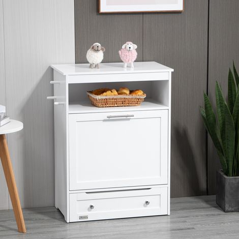Meuble de rangement pour animaux avec 2 gamelles inox, 61 x 35,5 x 82 cm, blanc OKMYHOME (1/5)