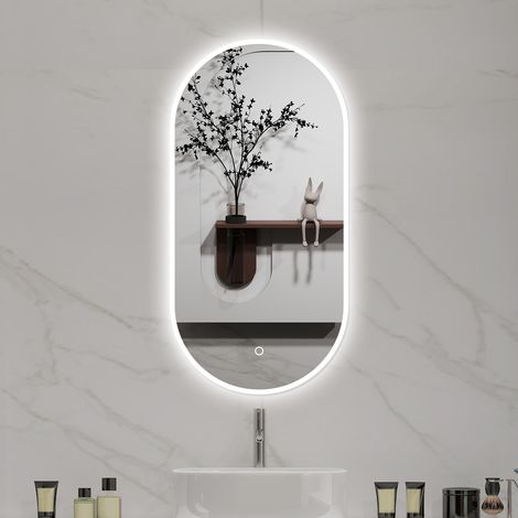 AICA  Espejo LED 40x80cm, ovalado,iluminacíon regulable, antivaho, función de memoria, horizontal/vertical