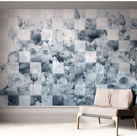 Papier peint adhésif décoratif avec colle pour salon chambre à coucher et bureau Design moderne et facile à poser Fleurs de lotus 312x219 cm (1/5)