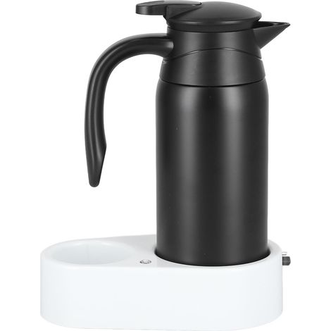 Bouilloire électrique portable 800 ml pour voiture, distributeur d'eau avec base blanche et joint d'étanchéité en silicone, idéale pour les voyages. Couleur : noir. (1/5)
