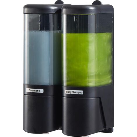 Soavoa Distributeur Savon Mural YW-202 Double 480ml Étanche Sans Perçage pour Salle de Bain et Cuisine Design Noir Moderne (1/4)