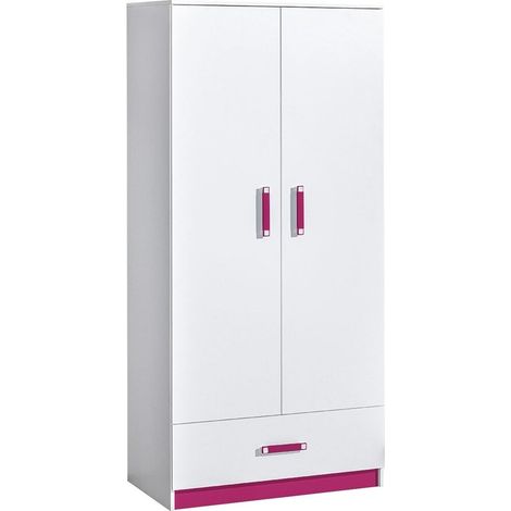 Armario Sorviru 103, Blanco + Rosa, 189x90x50cm, Puertas de armario: Con bisagras, Número de estantes: 1
