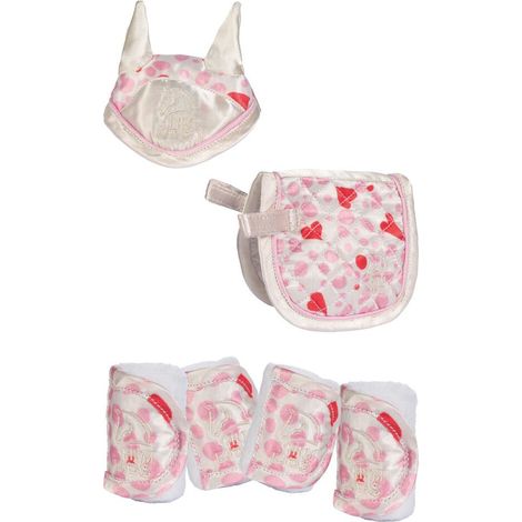 Taglia unica, bianco e rosa: Set cuffia sottosella e fasce per cavallino giocattolo Cuddle Pony