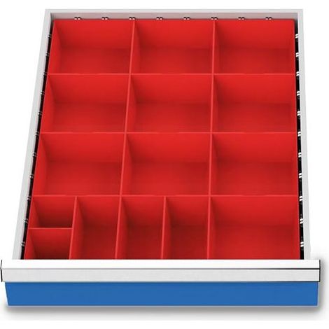 Schubladenunterteilungsmaterial Front-H.75-100mm 15 Kleinteilekästen (1/3)