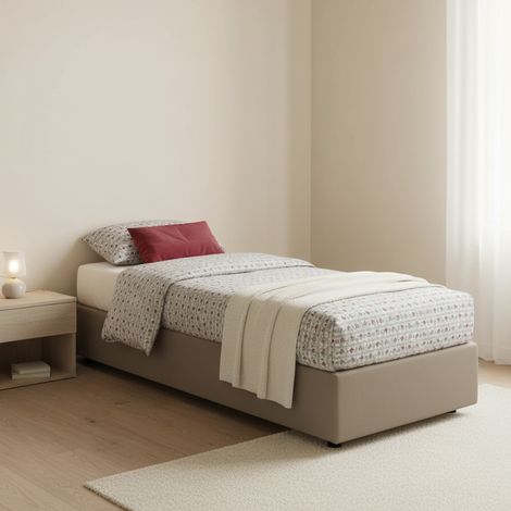 Talamo Italia Cama individual Lucia, Cama contenedor con tapizado en ecopiel, 100% Made in Italy, Apertura frontal, adecuado para colchón Cm 90x200, Tórtola, con embalaje reforzado (1/5)