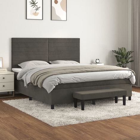 Sommier à lattes de lit et matelas Gris foncé 180x200cm Velours (1/5)