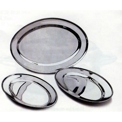 Vassoio piatto da portata ovale in acciaio inox 25 cm (1/2)