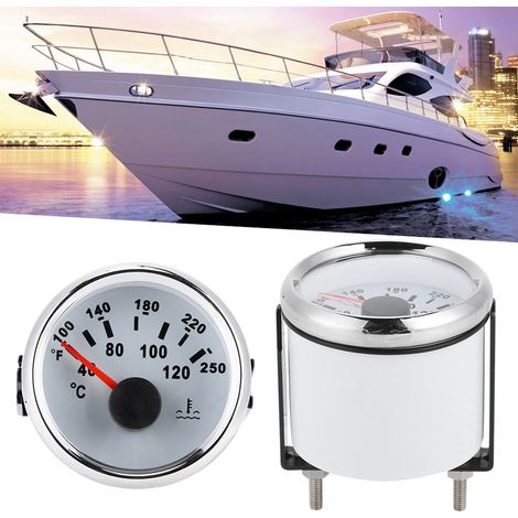 Thermomètre électromécanique marin 52 mm pour eau, compatible avec les camping-cars et les bateaux (40-120 degrés), fond blanc, cadre argenté (1/5)