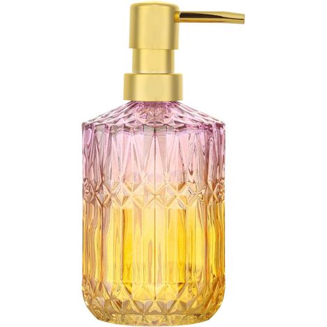 1 - Distributeur de Savon - Verre Taillé - Rechargeable pour Liquide Vaisselle et Shampoing - Salle de Bain et Cuisine - Violet Orange
