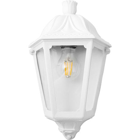 Applique murale demi-lanterne E27 IP55 – Résine résistante aux chocs – Diffuseur PMMA transparent – Blanc décoratif extérieur – Fumagalli