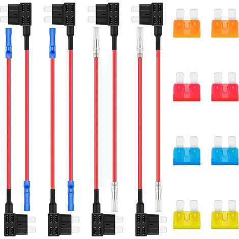 8 Pièces Porte Fusible Standard Adaptateur Voiture 12V Porte-fusible Add A Circuit Robinet Fuse Adapter avec Fusibles Lame 5A 10A 15A 20A pour Auto (1/5)