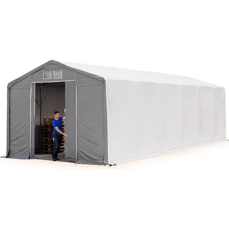 Zelthalle 5x12m Lagerzelt Industriezelt 3m Seitenhöhe PVC Plane 850 N grau 100% wasserdicht Ganzjahreszelt mit Schiebetor