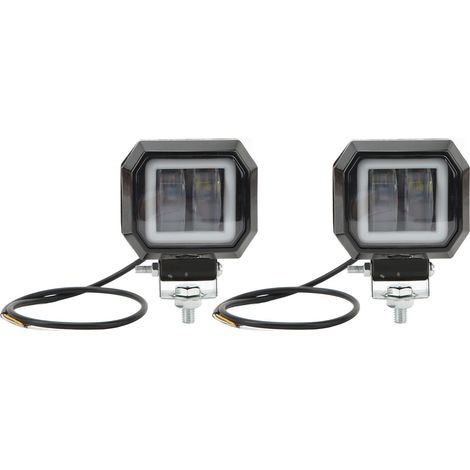 Lot 20W 6500K LED Barre de Phare Carré Spot DRL Anneaux Anges Feux de Position Latéraux Anti-Brouillard pour Camion 4x4 SUV ATV Halo Jaune (1/5)