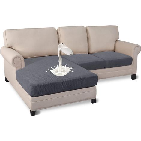 Set of 3 premium waterproof protective covers for L-shaped sofa (2-seater + chair, grey) (1/5)