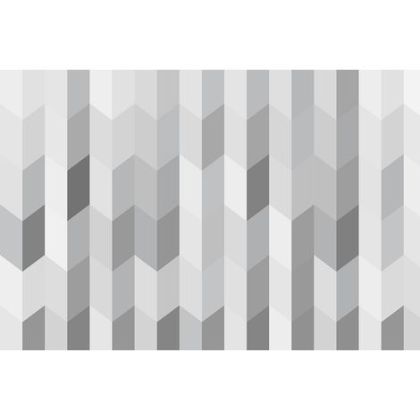 Papier peint panoramique 3D géométrique gris | Tapisserie panoramique grise moderne idéale salon | Papier peint panoramique graphique pour escalier - 267 x 400 cm (4 pièces) (1/2)