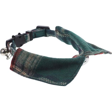 Collar para gatitos y gatos con cascabel, ajustable, 2 piezas, tela verde, accesorio para mascotas (1/5)