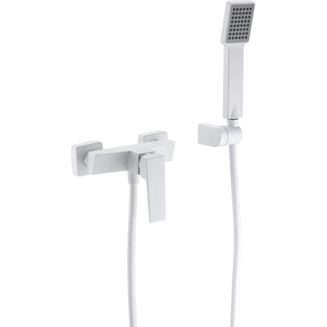 IMEX Set ducha con cuerpo en latón tubo flexible metálico 180 cm portamanopla en ABS manopla cuadrada cartucho cerámico Ø35 mm acabado blanco mate - Art Imex-BDAR025-5BL