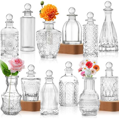 Petit Vase en Verre - Mini Vases Deco Table, Fleur Decoratif, Decoration Anniversaire, Centre De Table Mariage - Livré avec 8 Bouchons De Bouteille (1/5)