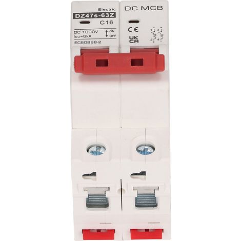 Disjoncteur miniature 2P avec interrupteur de protection contre les surcharges sur rail DIN pour système photovoltaïque solaire 1000 V CC 16 A (1/5)