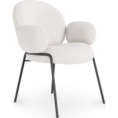 Dining Chair with Armrests - Bouclé Fabric Upholstery - Erys White (1/4)