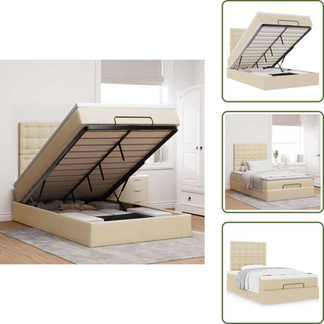 Cadre de lit ottoman avec matelas crème 120x200cm tissu - Cadre De Lit Ottoman - Cadres De Lit Ottomans - Cadre De Lit - Cadre De Lit Avec Rangement (1/5)