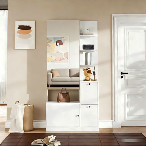 Multifunktionale Flurgarderobe mit Stauraum, Schuhschrank , mit  Schubladen,  Schränken und Regal, Weiß, 8540180cm