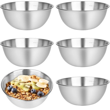 6 pièces Cul de Poule Inox, Bol Inox, Bols Mélangeurs En Acier Inoxydable, saladier, Avec Mesure Bol En Bols, Pour La Cuisine (16.8cm) (1/5)