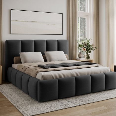 Letto 140x200 con rete inclusa Klaus Velluto Grigio scuro (1/5)