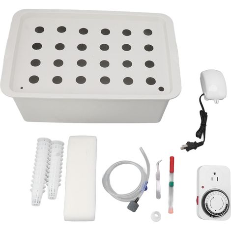 Système hydroponique gris à 24 trous avec minuterie, pompe à oxygène et bac de culture (prise US 110 V). (1/5)