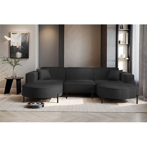 Wohnlandschaft U-Form Sofa VALENCIA in Stoff Scala Anthrazit