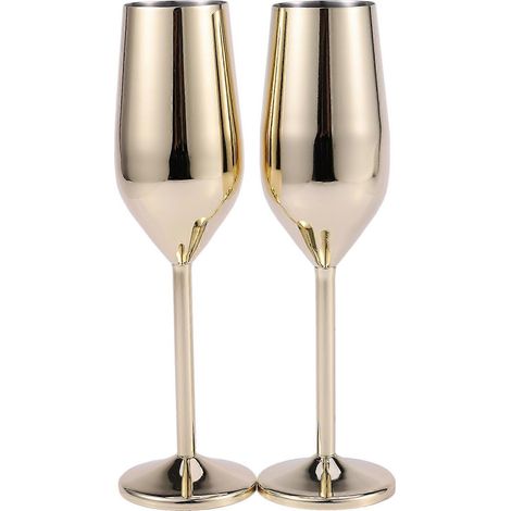 Lot de 2 flûtes à champagne incassables en acier inoxydable brossé doré, idéales pour les mariages, les fêtes et le vin. (1/5)
