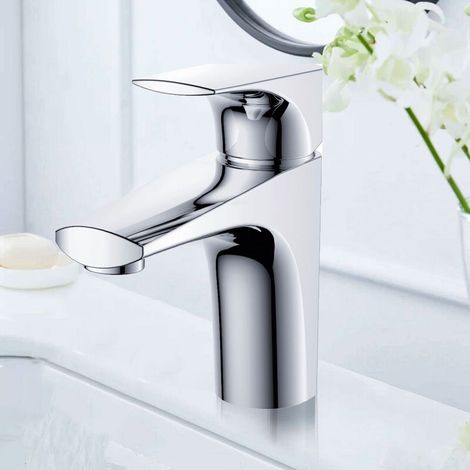 Robinet de salle de bain mitigeur lavabo chromé avec flexibles d'alimentation (1/3)