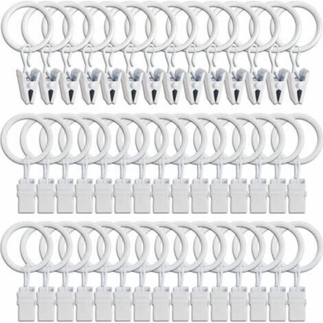 45PCS Anneaux à rideaux avec pinces - blanc, pinces à rideaux solides, crochets de fixation pour tringle de tension, crochets décoratifs pour rideaux et cadres de fenêtres à trou métallique I.D (1/5)