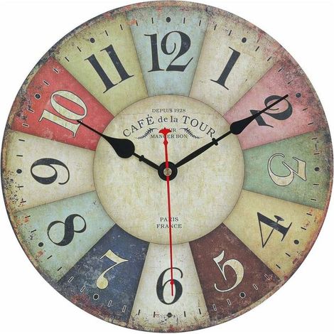Horloge Murale Vintage, Rétro Horloge Industrielle Design Silencieuse Pendule Murale Bois Moderne (1/4)